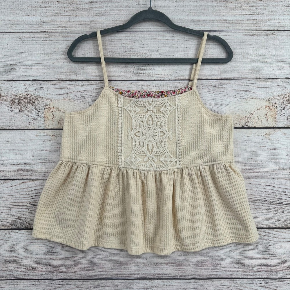 Reath & Wren Peplum Camisole Women S Cream Lace Crochet Boho Anthropologie